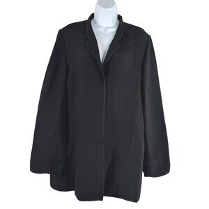 Eileen Fisher Jacket Large Black Rayon Silk Magnetic Button Textured CJ-2286